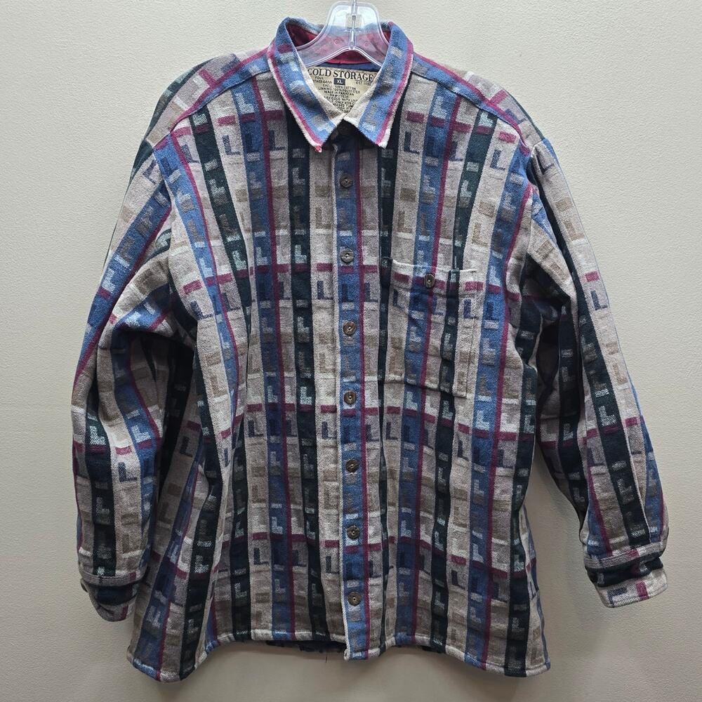 VTG Cold Storage Flannel Button Down Outdoor Alaska Shirt Shacket Multicolor XL